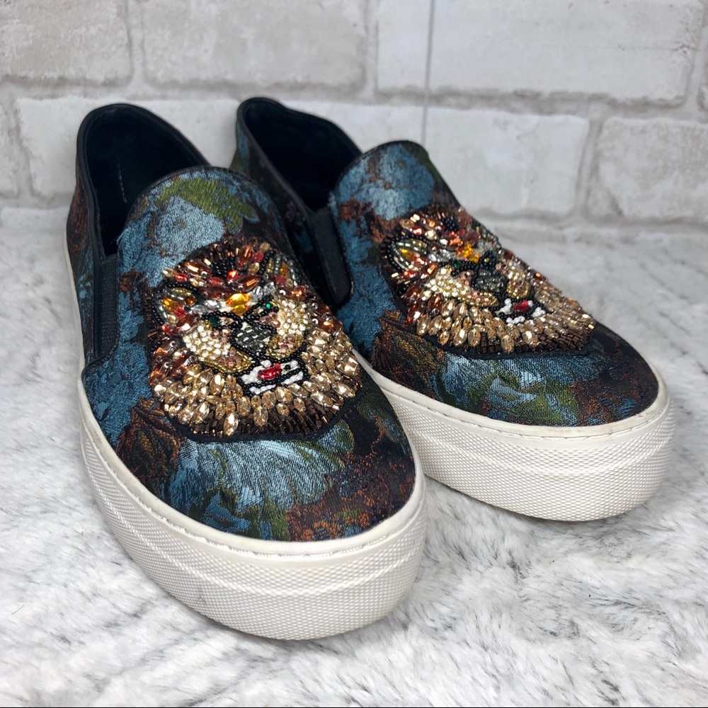 Animal Bead Encrusted Slip On Platform Sneaker